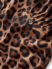 Leopard Tie Waist Long Sleeve Mini Shirt Dress - Image 9 of 9