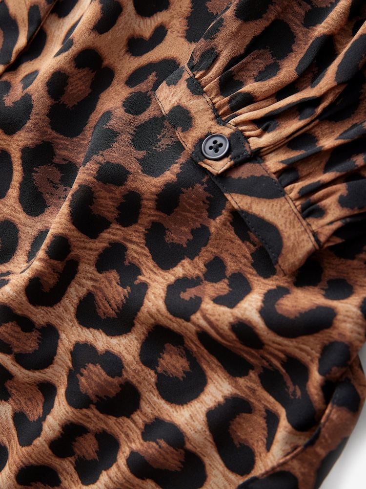 Leopard Tie Waist Long Sleeve Mini Shirt Dress - Image 9 of 9