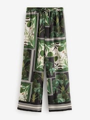 Kew Collection Black/Green Palm Print Satin Wide Leg Trousers - Image 4 of 4