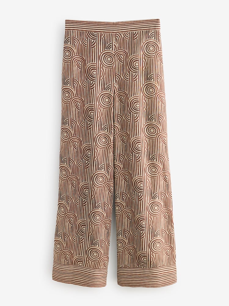 Brun/Crème - Pantalons imprimés en lyocell élastiqué à dos - Image 6 of 8