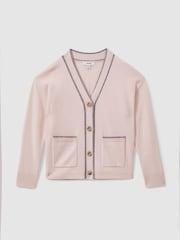 Reiss Pink Juni 4-9 yrs Relaxed Wool-Cashmere Cardigan - Image 2 of 4