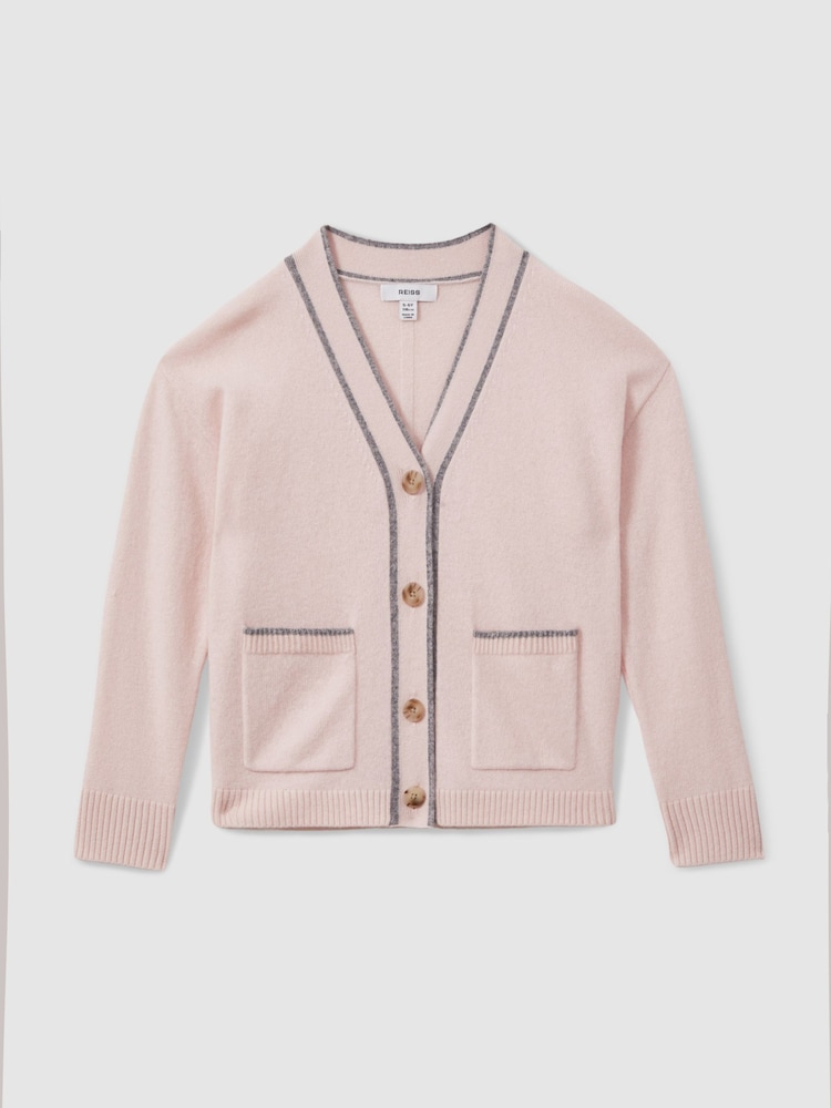 Reiss Pink Juni 4-9 yrs Relaxed Wool-Cashmere Cardigan - Image 2 of 4