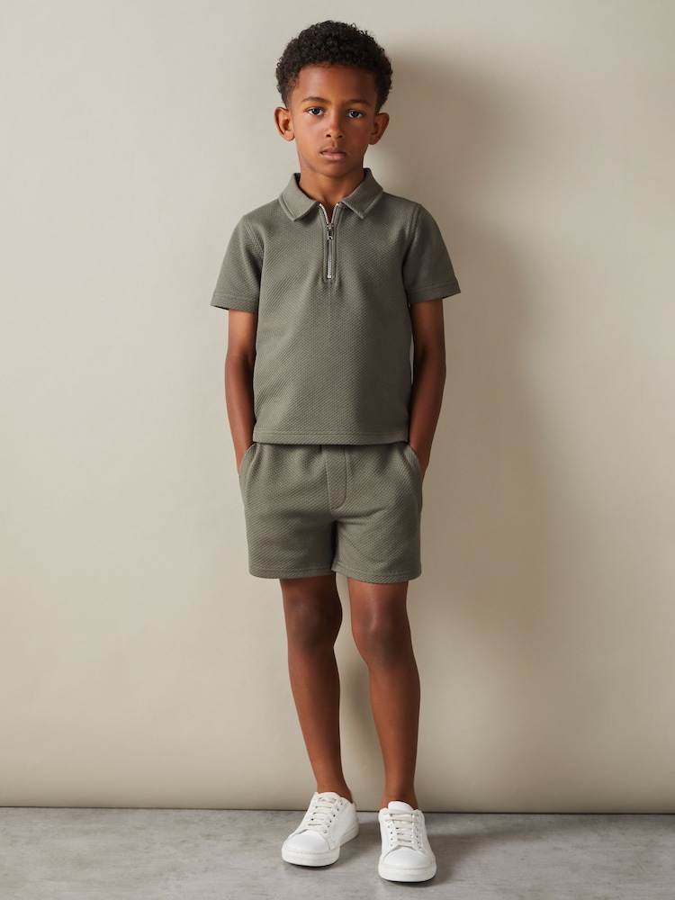Verde ahumado - Pantalones cortos texturizados con cordón ajustable Robin de Reiss - Imagen 2 de 4