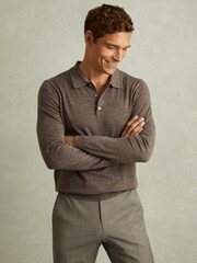 Reiss Brown Trafford Merino Wool Polo Shirt - Image 1 of 5