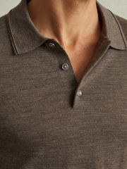 Reiss Brown Trafford Merino Wool Polo Shirt - Image 3 of 5