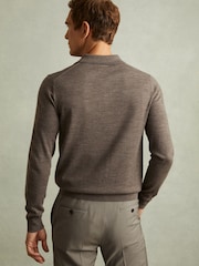 Reiss Brown Trafford Merino Wool Polo Shirt - Image 4 of 5