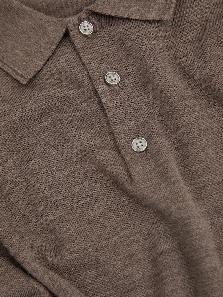 Reiss Brown Trafford Merino Wool Polo Shirt - Image 5 of 5