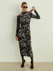 Reiss Black Sonya Cut Out Abstract Print Velvet Dress - Image 1 of 6