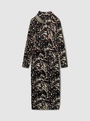 Reiss Black Sonya Cut Out Abstract Print Velvet Dress - Image 2 of 6