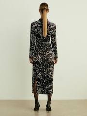 Reiss Black Sonya Cut Out Abstract Print Velvet Dress - Image 5 of 6
