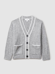 Reiss Grey Juni 4-9 yrs Relaxed Wool-Cashmere Cardigan - Image 2 of 4