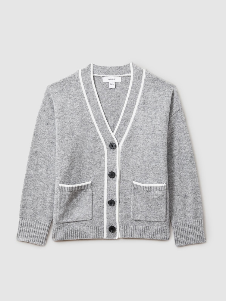 Reiss Grey Juni 4-9 yrs Relaxed Wool-Cashmere Cardigan - Image 2 of 4