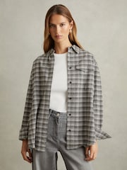 Reiss Grey Lorena Checked Button-Through Shirt - Image 1 of 5