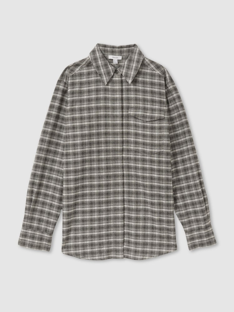 Reiss Grey Lorena Checked Button-Through Shirt - Image 2 of 5