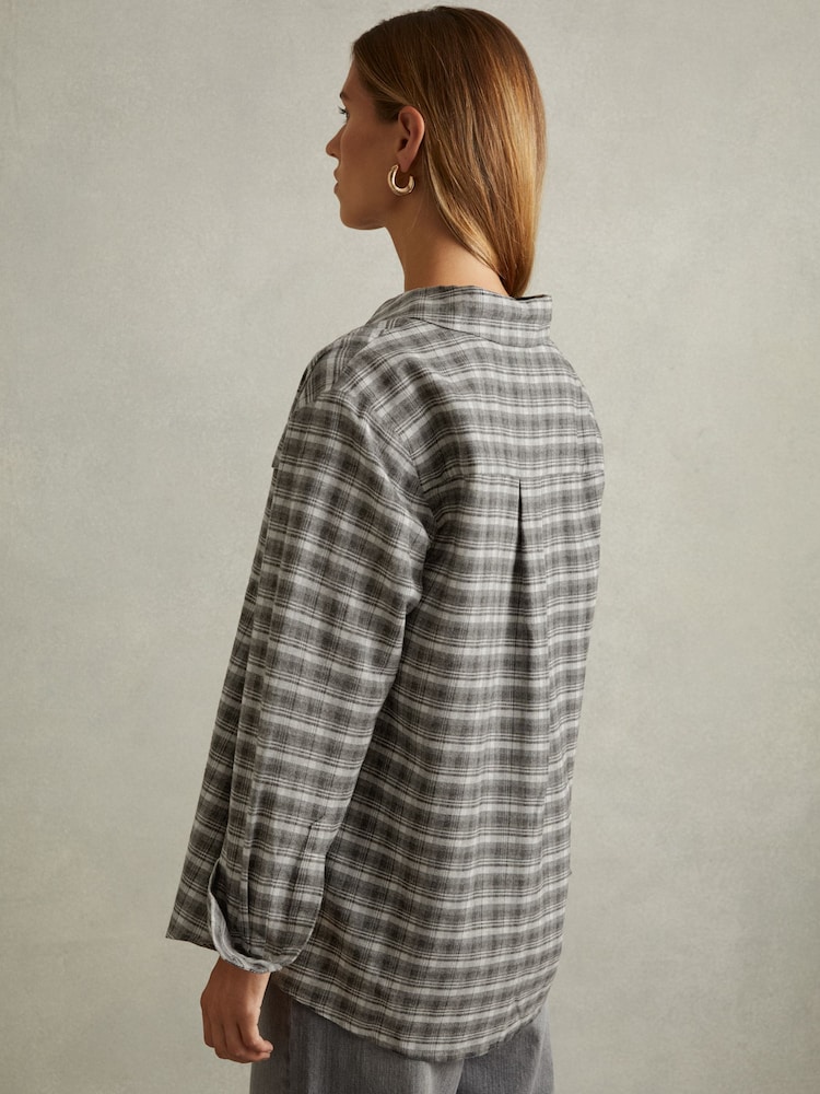 Reiss Grey Lorena Checked Button-Through Shirt - Image 4 of 5