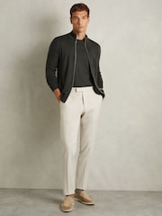 Reiss Dark Military Green Hampshire Merino Wool Zip-Through Funnel-Neck Cardigan - Image 3 of 6