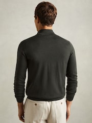 Reiss Dark Military Green Hampshire Merino Wool Zip-Through Funnel-Neck Cardigan - Image 5 of 6