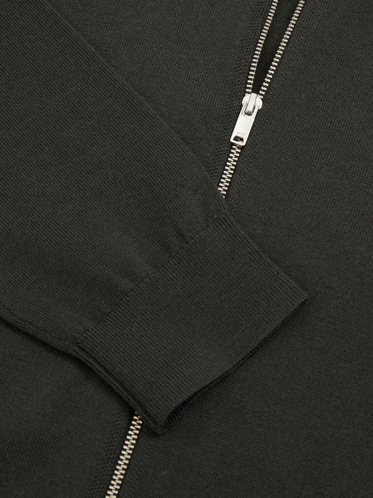 Reiss Dark Military Green Hampshire Merino Wool Zip-Through Funnel-Neck Cardigan - Image 6 of 6