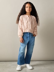 Reiss Pink Ellen 13-14 yrs Metallic Print Puff Sleeve Ruffle Top - Image 3 of 4