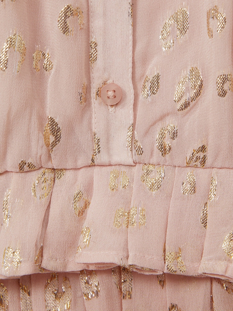 Reiss Pink Ellen 13-14 yrs Metallic Print Puff Sleeve Ruffle Top - Image 4 of 4