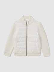 Reiss Off White Southend Hybrid Quilt and Knit Zip-Through Jacket - Image 1 of 4