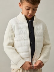 Reiss Off White Southend Hybrid Quilt and Knit Zip-Through Jacket - Image 3 of 4