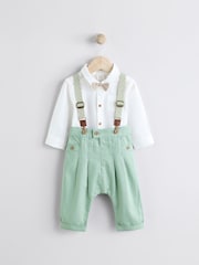 Sage Green Baby 100% Cotton Shirt Trousers and Braces Set 4 Piece (0mths-2yrs) - Image 1 of 12