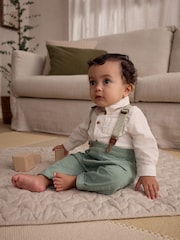 Sage Green Baby 100% Cotton Shirt Trousers and Braces Set 4 Piece (0mths-2yrs) - Image 2 of 12