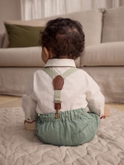Sage Green Baby 100% Cotton Shirt Trousers and Braces Set 4 Piece (0mths-2yrs) - Image 3 of 12