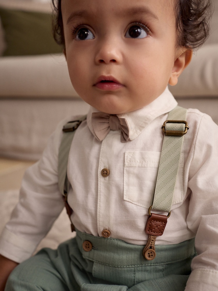 Sage Green Baby 100% Cotton Shirt Trousers and Braces Set 4 Piece (0mths-2yrs) - Image 4 of 12
