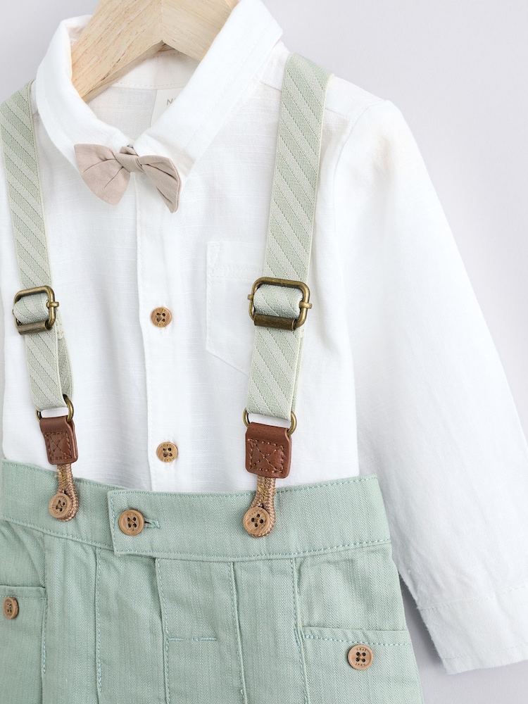 Sage Green Baby 100% Cotton Shirt Trousers and Braces Set 4 Piece (0mths-2yrs) - Image 7 of 12