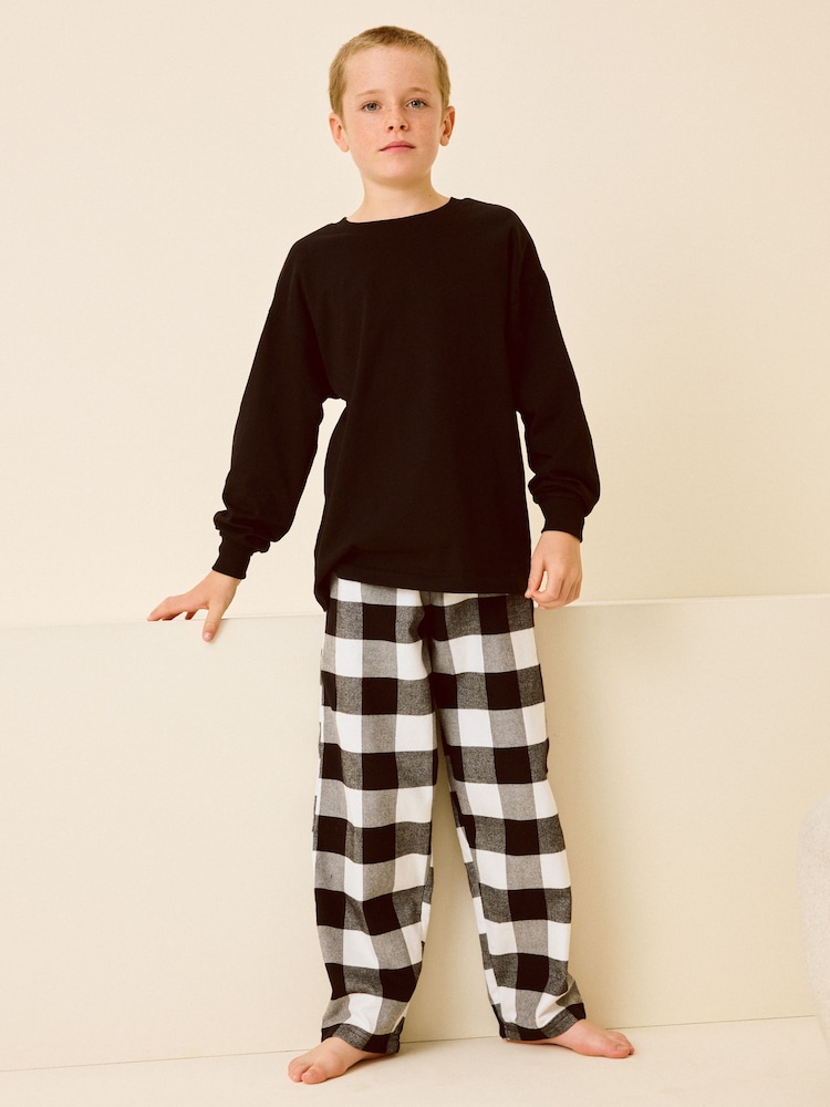 Black/White Single Woven 100% Cotton Pyjamas (4-16yrs) - Image 1 of 8