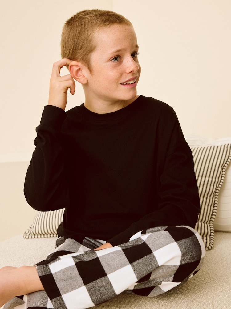 Black/White Single Woven 100% Cotton Pyjamas (4-16yrs) - Image 2 of 8