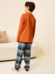Orange Check Single Long Sleeves Woven 100% Cotton Pyjamas (4-16yrs) - Image 3 of 3