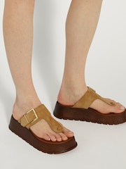 Dune London Brown Lallo Flatform Buckle Toe Padded Sandals - Image 1 of 6
