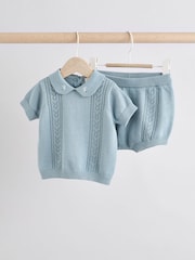 Blue Knitted Top and Short Baby Set (0mths-2yrs) - Image 1 of 3