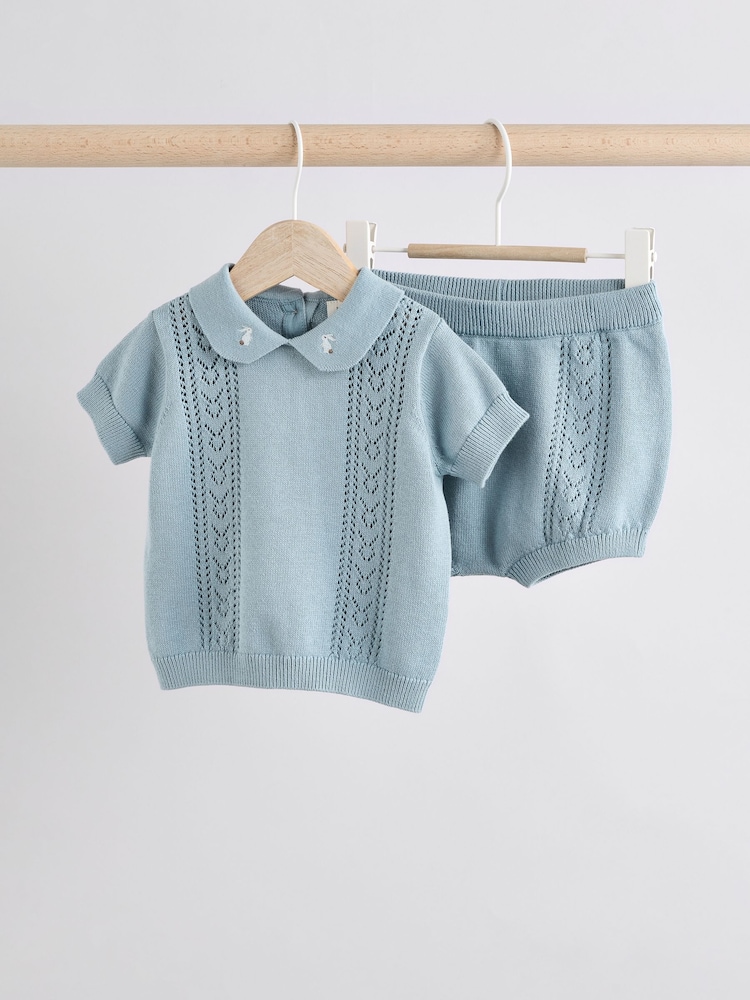 Blue Knitted Top and Short Baby Set (0mths-2yrs) - Image 1 of 3