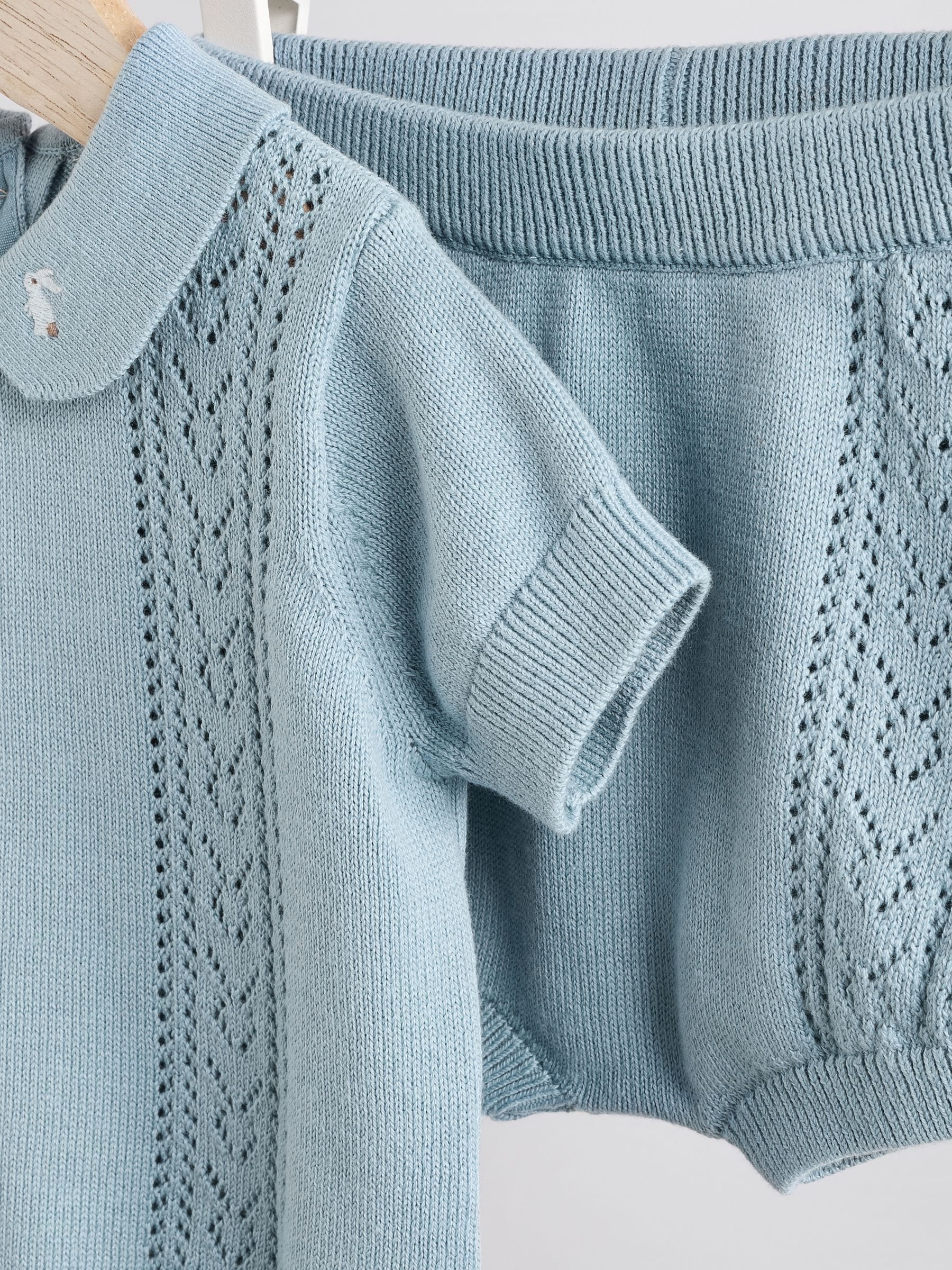 Buy Blue Knitted Top and Short Baby Set (0mths-2yrs) from the Next