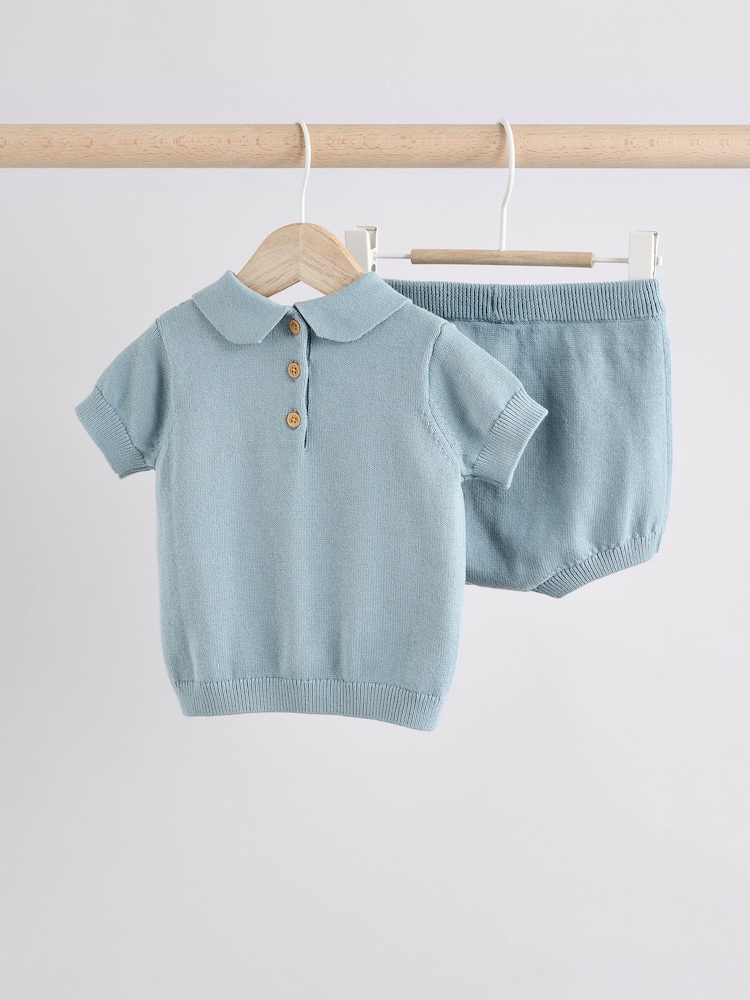 Blue Knitted Top and Short Baby Set (0mths-2yrs) - Image 2 of 16