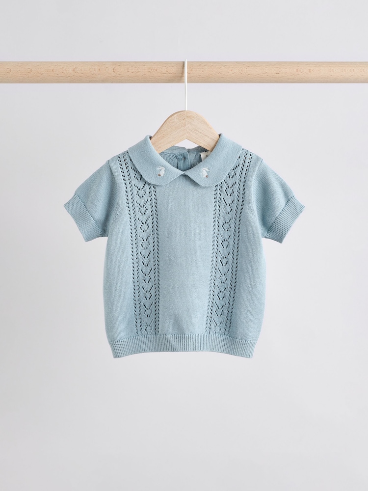 Blue Knitted Top and Short Baby Set (0mths-2yrs) - Image 2 of 3