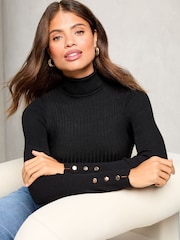 Negro - Suéter de punto con cuello vuelto y detalle de botones de Lipsy - Imagen 3 de 4