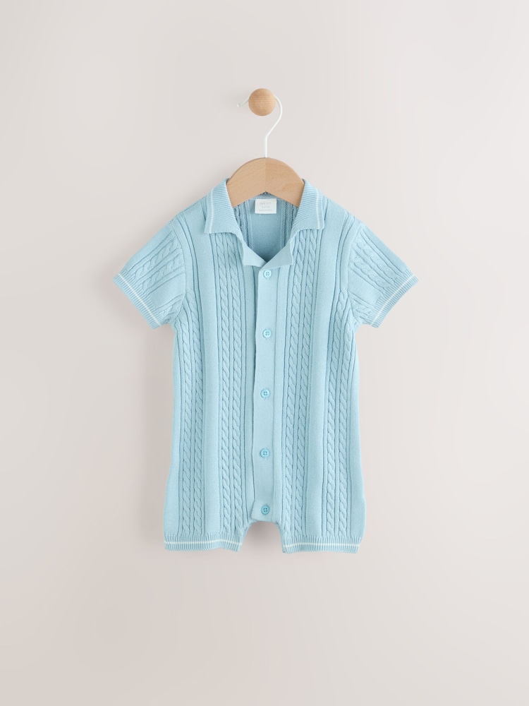 Blue Baby Knitted 100% Cotton Romper (0mths-3yrs) - Image 1 of 5