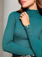 Lipsy Green Roll Neck Button Detail Knitted Jumper - Image 2 of 4