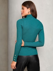 Lipsy Green Roll Neck Button Detail Knitted Jumper - Image 4 of 4
