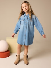 Blue Embroidered Denim Shirt Dress (3-16yrs) - Image 1 of 8