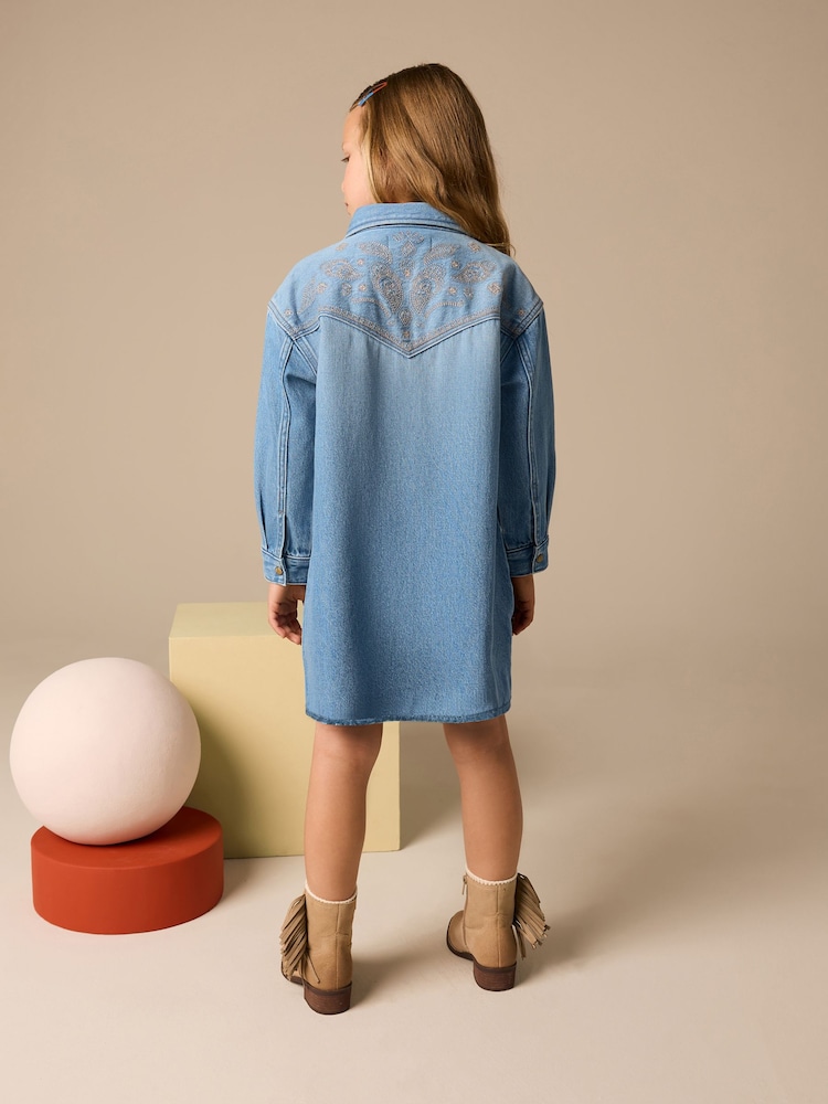 Blue Embroidered Denim Shirt Dress (3-16yrs) - Image 2 of 8