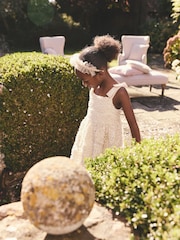 Cream 3D Floral Flower Girl Dress (3-16yrs) - Image 3 of 4