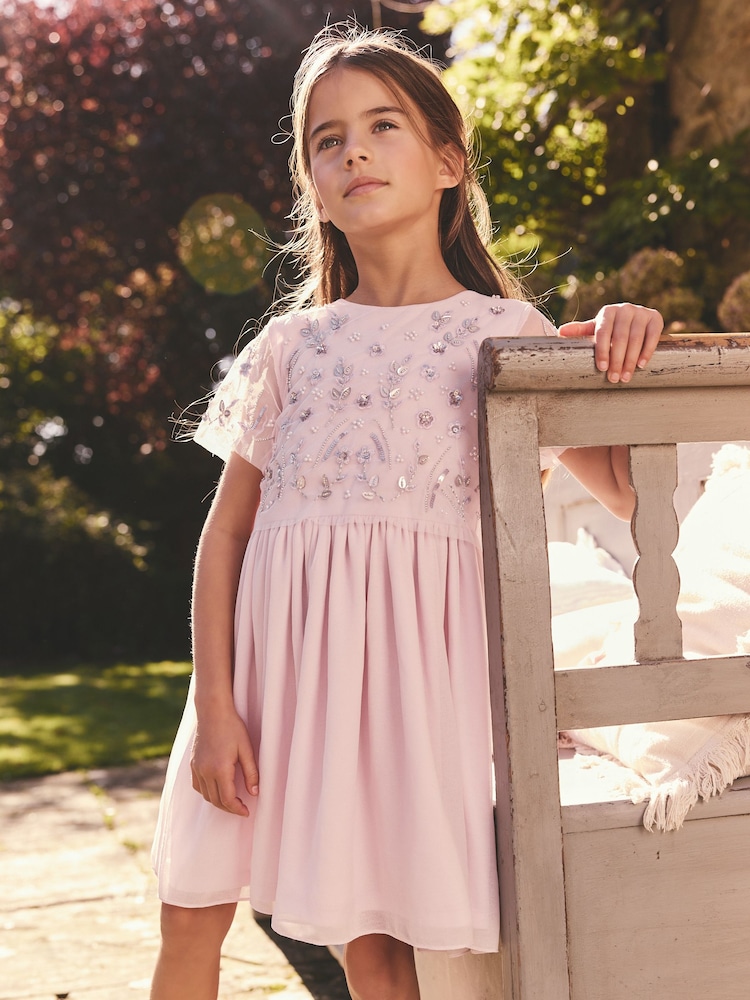 Lilac Purple Sequin Embellished Mesh Dress (3-16yrs) - Image 1 of 4
