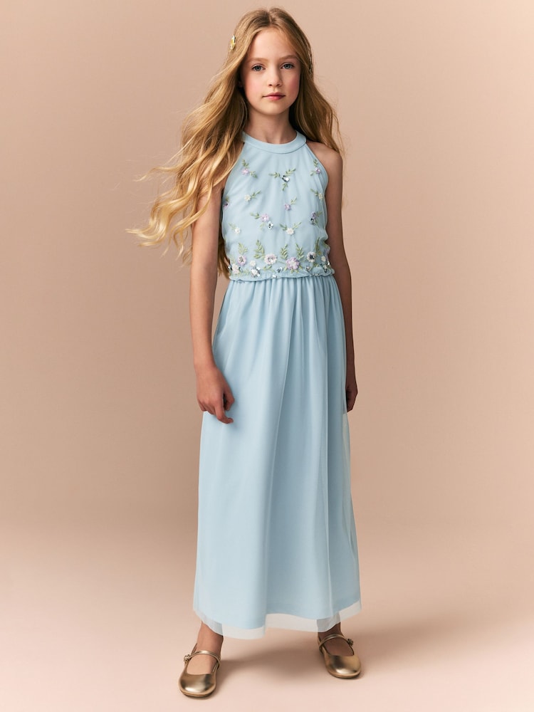 Pale Blue Embellished Occasion Dress (6-16yrs) - Image 1 of 9