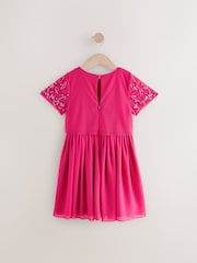 Bright Pink Sequin Embellished Mesh Dress (3-16yrs) - Image 6 of 8